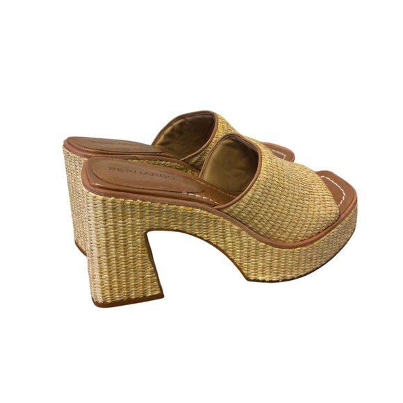 Bernardo Raffia Woven Block Heel Sandals Summer Shoes 9 - Picture 2 of 6